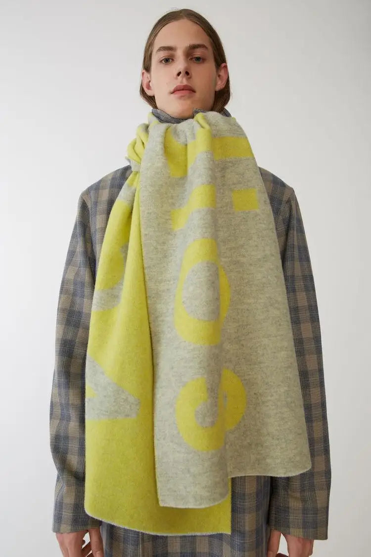 Winter Thickened Letter Shawl for Women Thermal Warm Resistant Wool Scarf Outdoor Fashion Versatile Windproof Women Accessories AC Letter-Lime Green 70X210