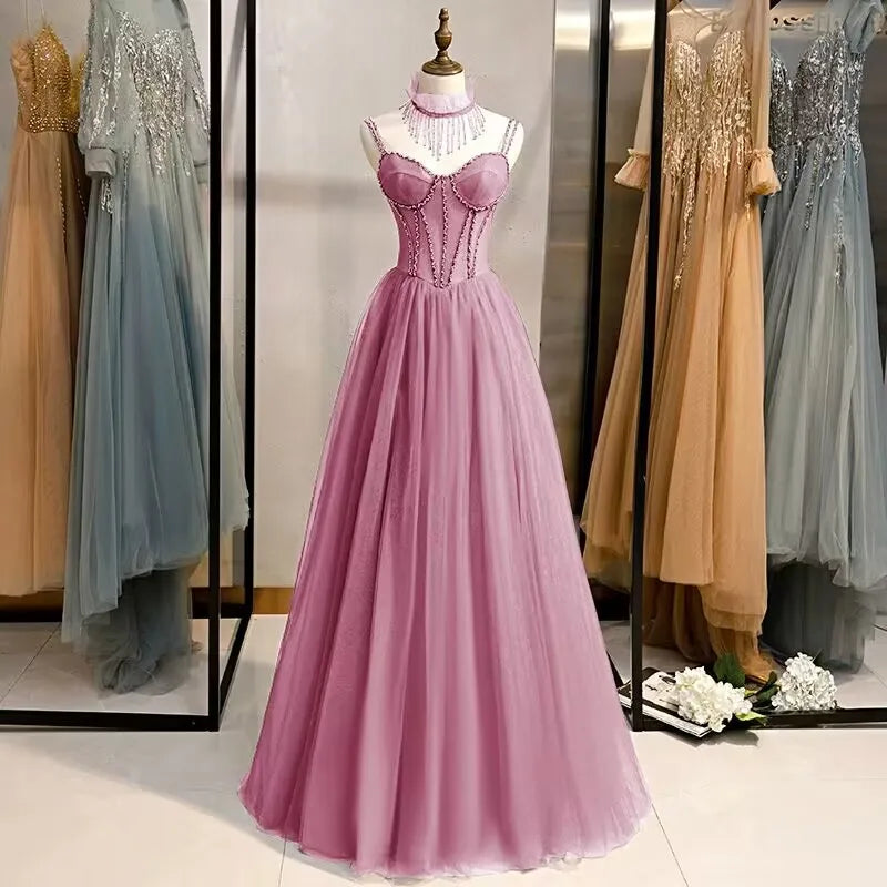 Prom Party Dresses Sexy See-Through Bodice Floor Length Evening Dress Formal Occasion Gown