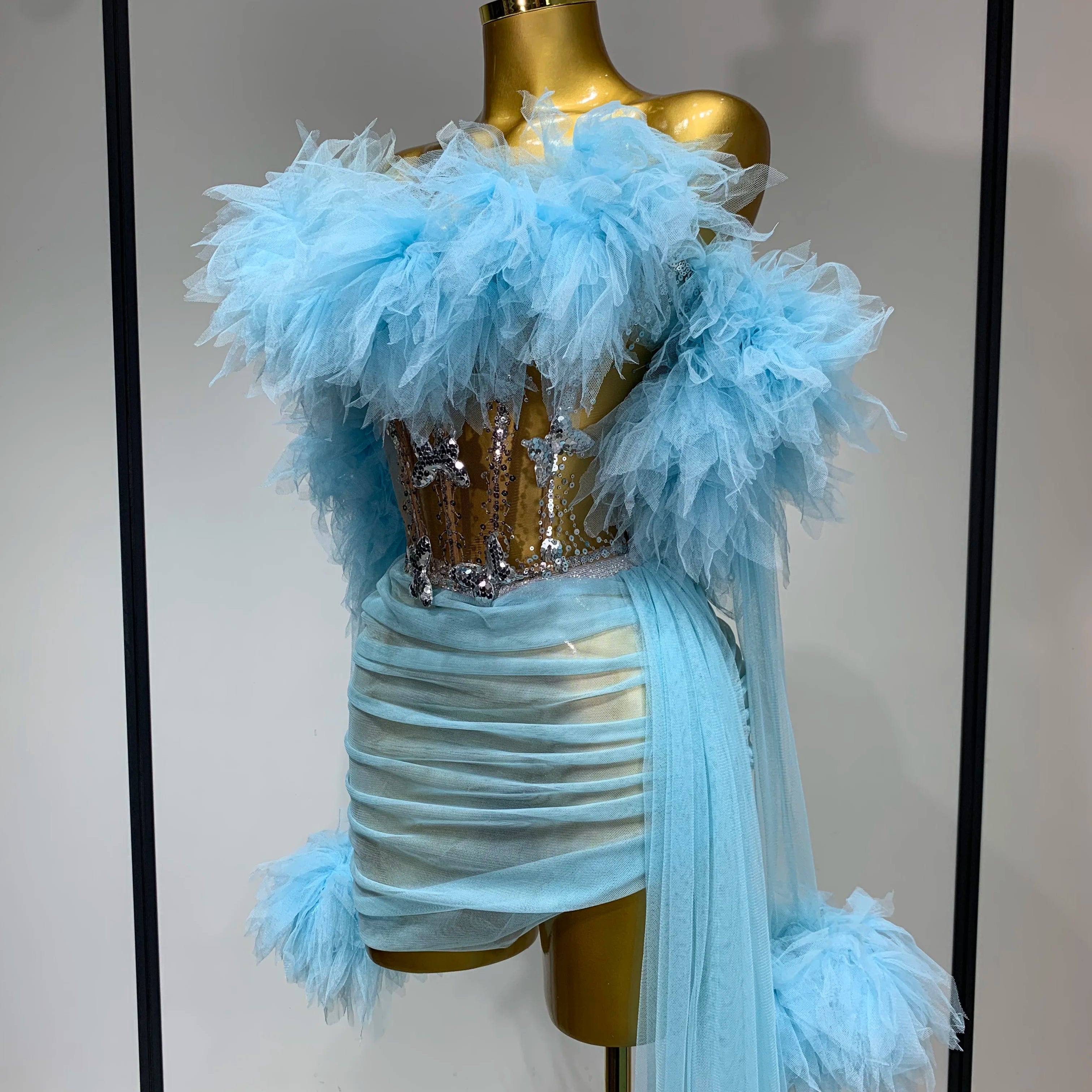 Women Sexy Backless Mesh Transparent Three Pieces Set Performance Dance Costume Nightclub Birthday Photo Shoot Stage Outfit