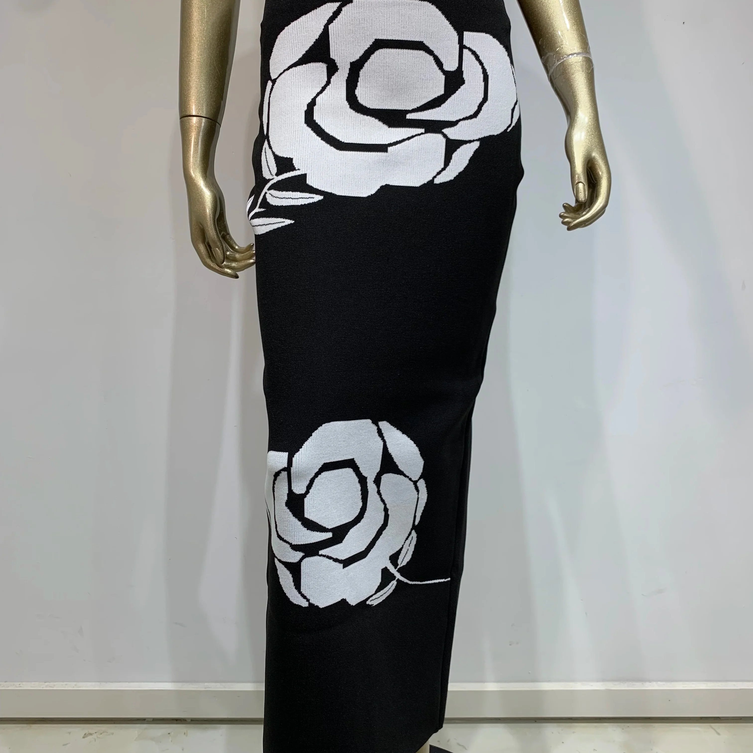 Conjunto feminino sexy de verão com costas nuas, tomara que caia, rosa, jacquard, preto, duas peças, saia, bandagem, designer de celebridades, moda feminina