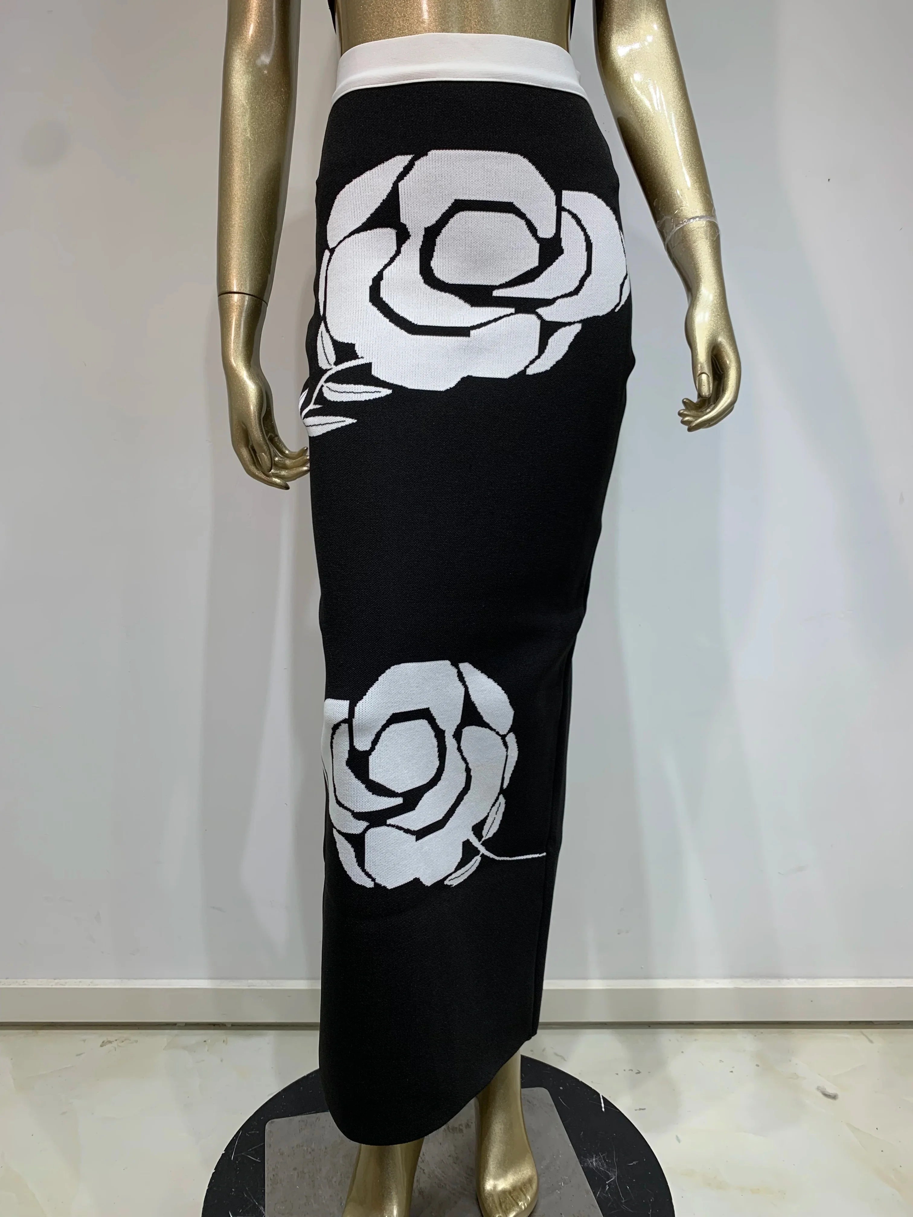 Conjunto feminino sexy de verão com costas nuas, tomara que caia, rosa, jacquard, preto, duas peças, saia, bandagem, designer de celebridades, moda feminina