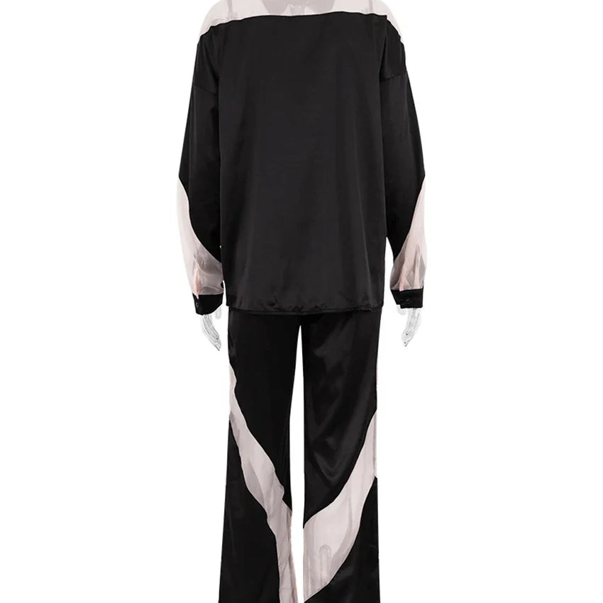 Clacive Elegant Women'S Sets Fashion Loose Spliced High Waist Pants Set Casual Long Sleeve Shirts 2 Piece Sets Women Outfit 2023