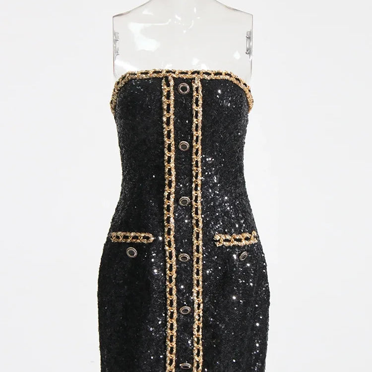 TWOTWINSTYLE Hit Color Sexy Dresses For Women Strapless Sleeveless High Waist Slimming Patchwork Button Dress Female Fashion New