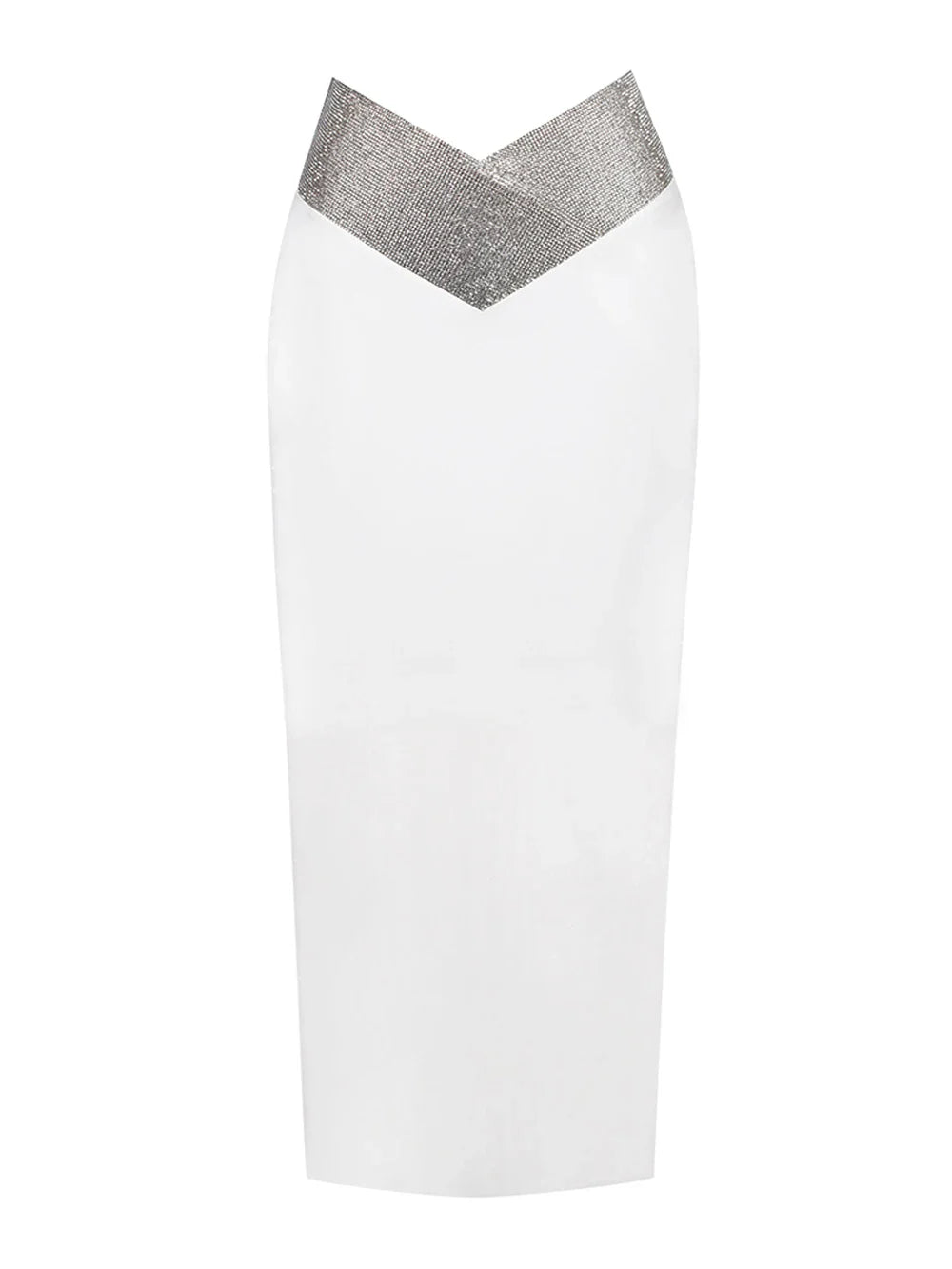 Saia midi bandagem justa branca e preta com cristais e diamantes, saia lápis de cintura alta para festa e boate, 77 cm