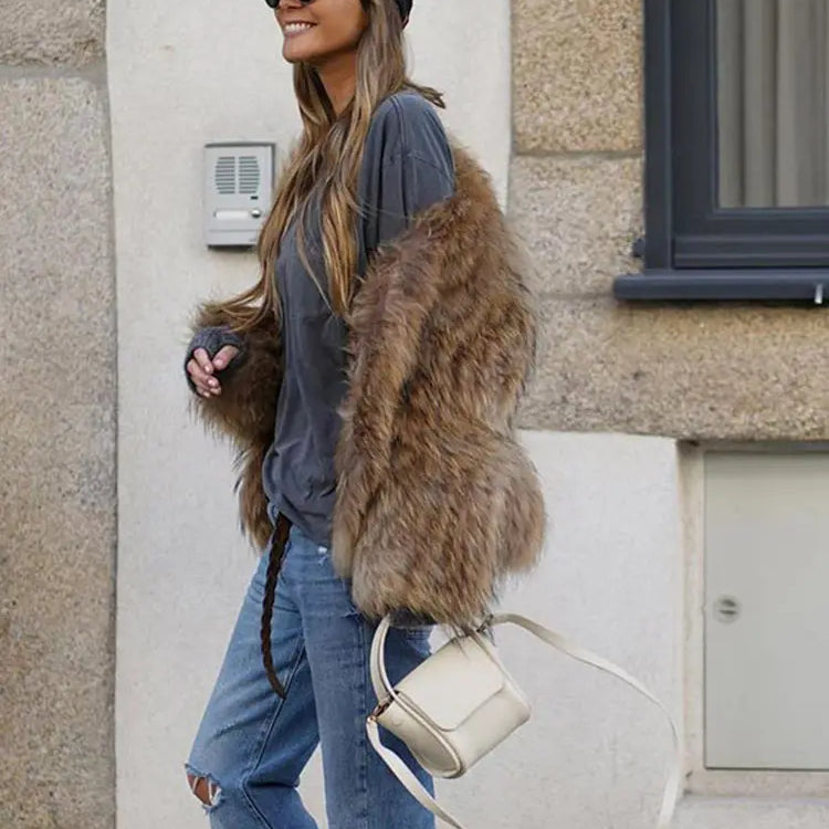 Winter Women's Chic Thermal Furry Faux Fur Coat Fashion Casual Long Sleeve Cardigan Jackets New Female Warm Streetwear 