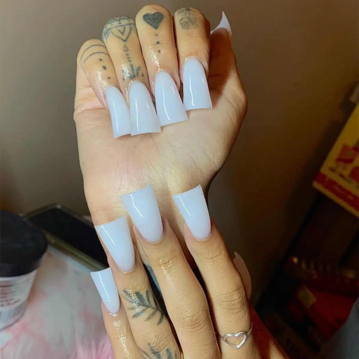 24pcs/set short duckbill shaped fake nails for women girls white black Finger tips faux ongles y2k press on false nail supplies
