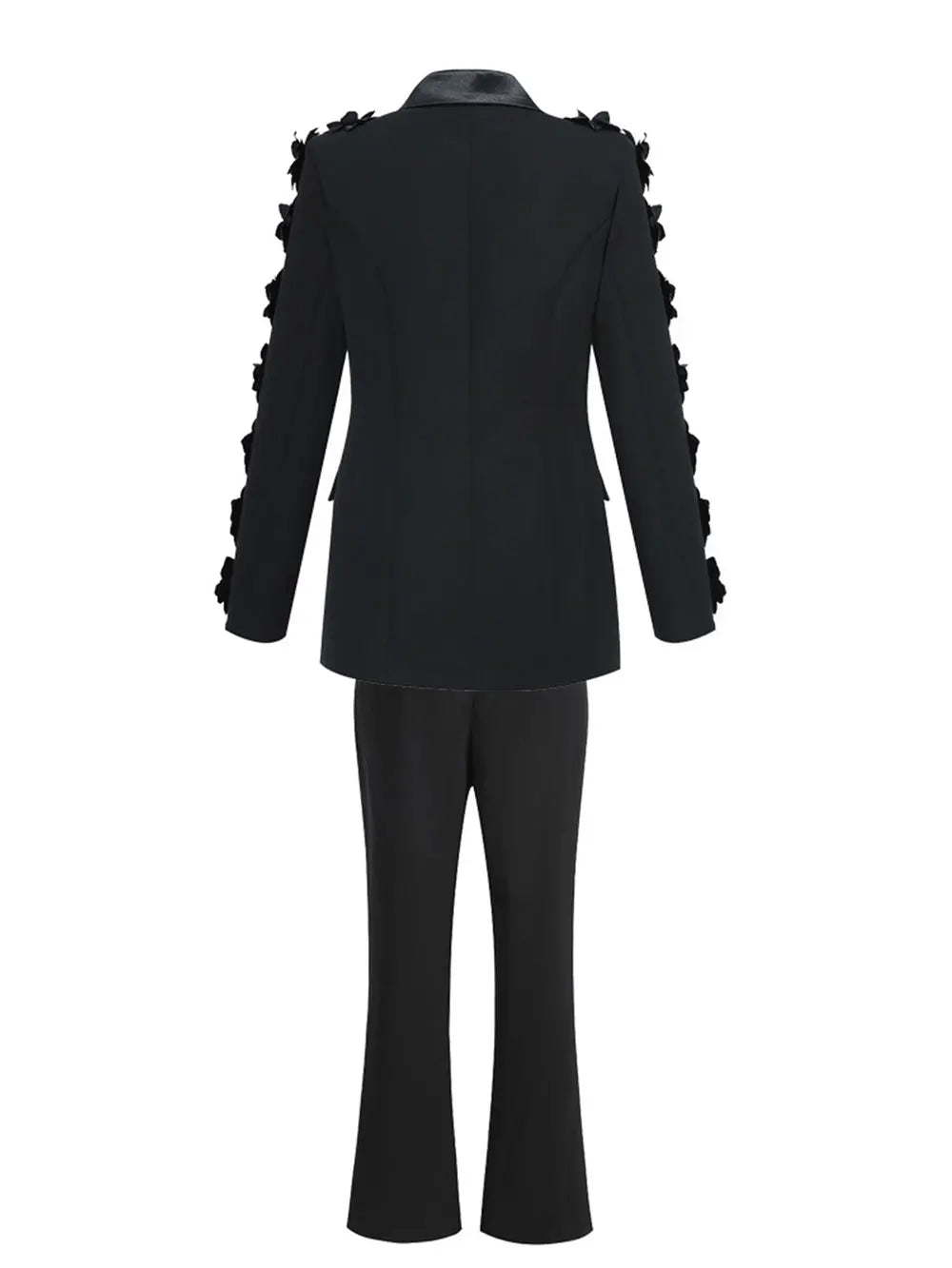 2024  Women Suit Pants Set with Collar, Long Sleeve, Three Dimensional Flower Decoration, Slim Fit Suit Coat+Two Piece Pants Set