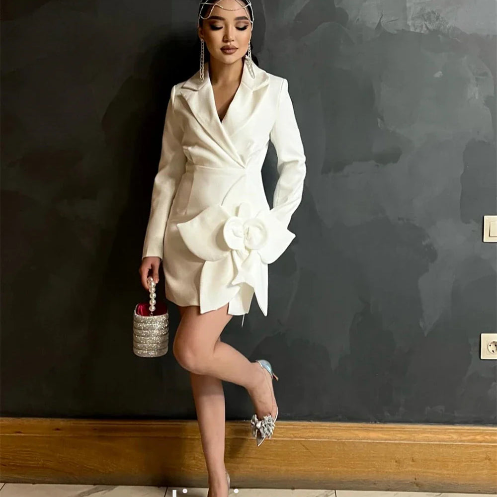 Jiayigong Simple V-neck Cocktail Dresses Party Bows Bowknot Satin Mini Custom Dress