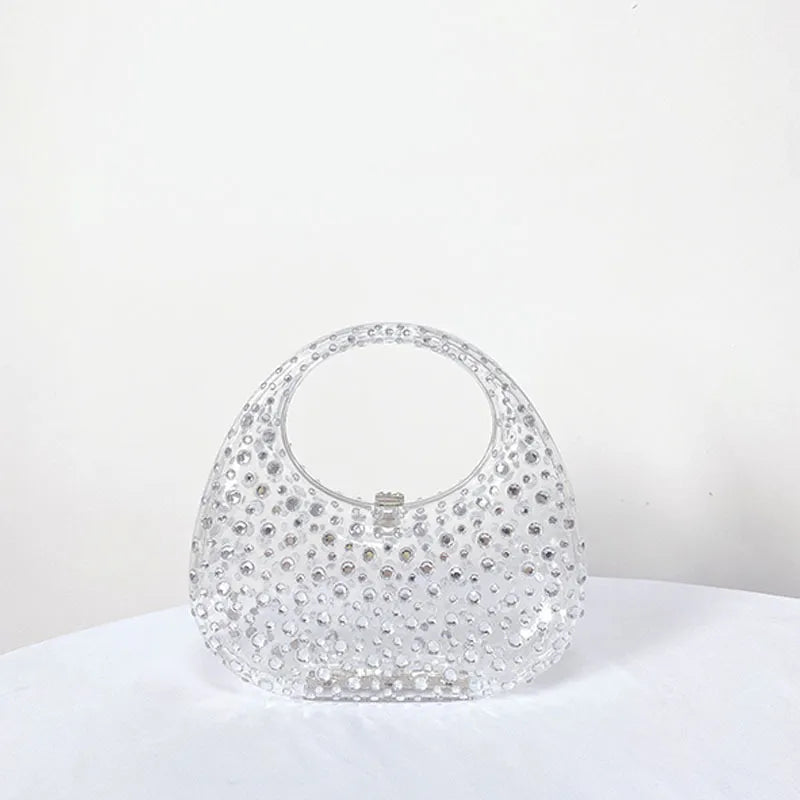 Fashion Women Diamond Handbags and Purses Transparent Acrylic Luxury Party Prom Evening Bag Casual Bling Bling Clear Clutch 2 (20cm<Max Length<30cm)