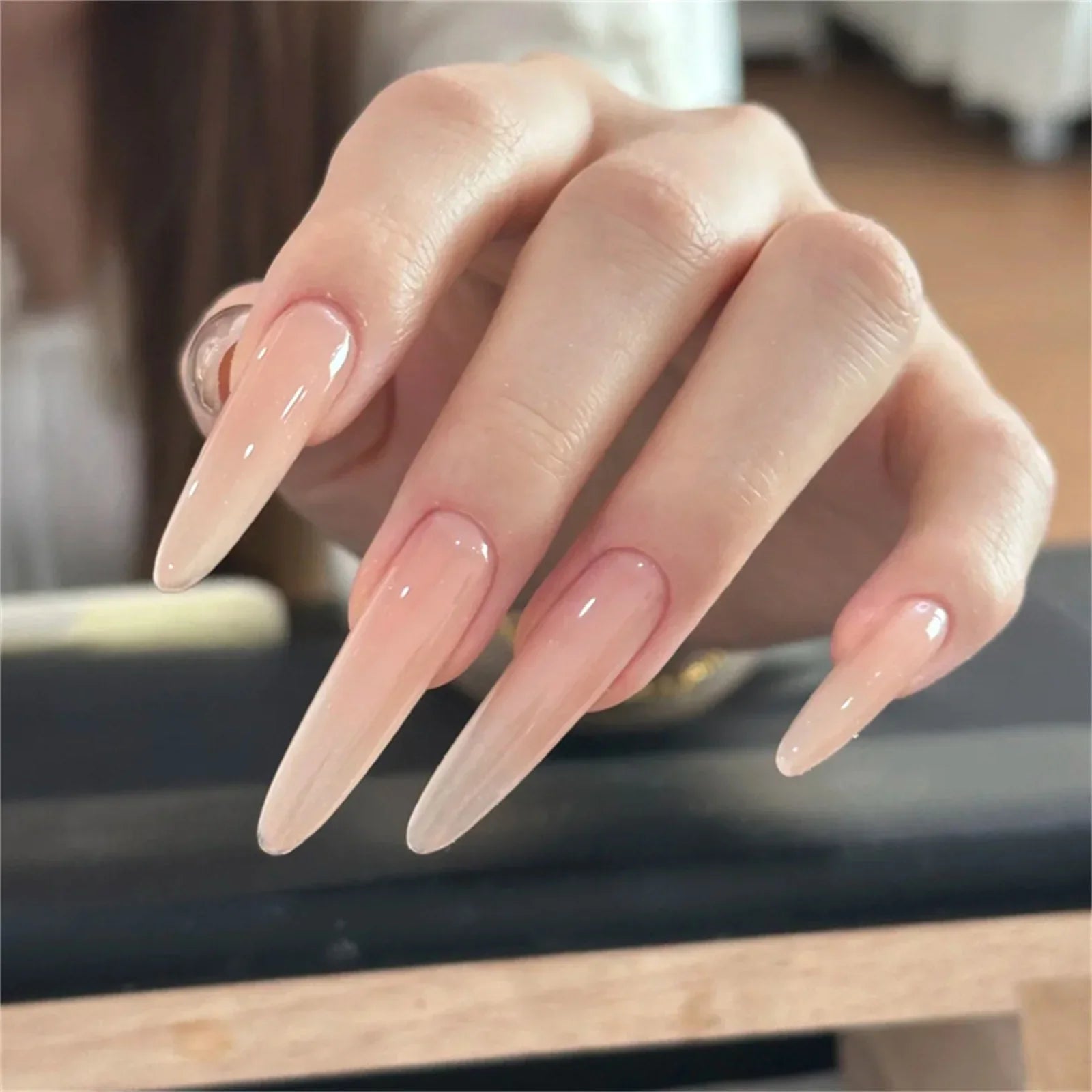 30Pcs Long Almond Fake Nails Gradient Nude Pink Color Acrylic Press On Nails Gentle Women Girls Wearable False Nails Supplies