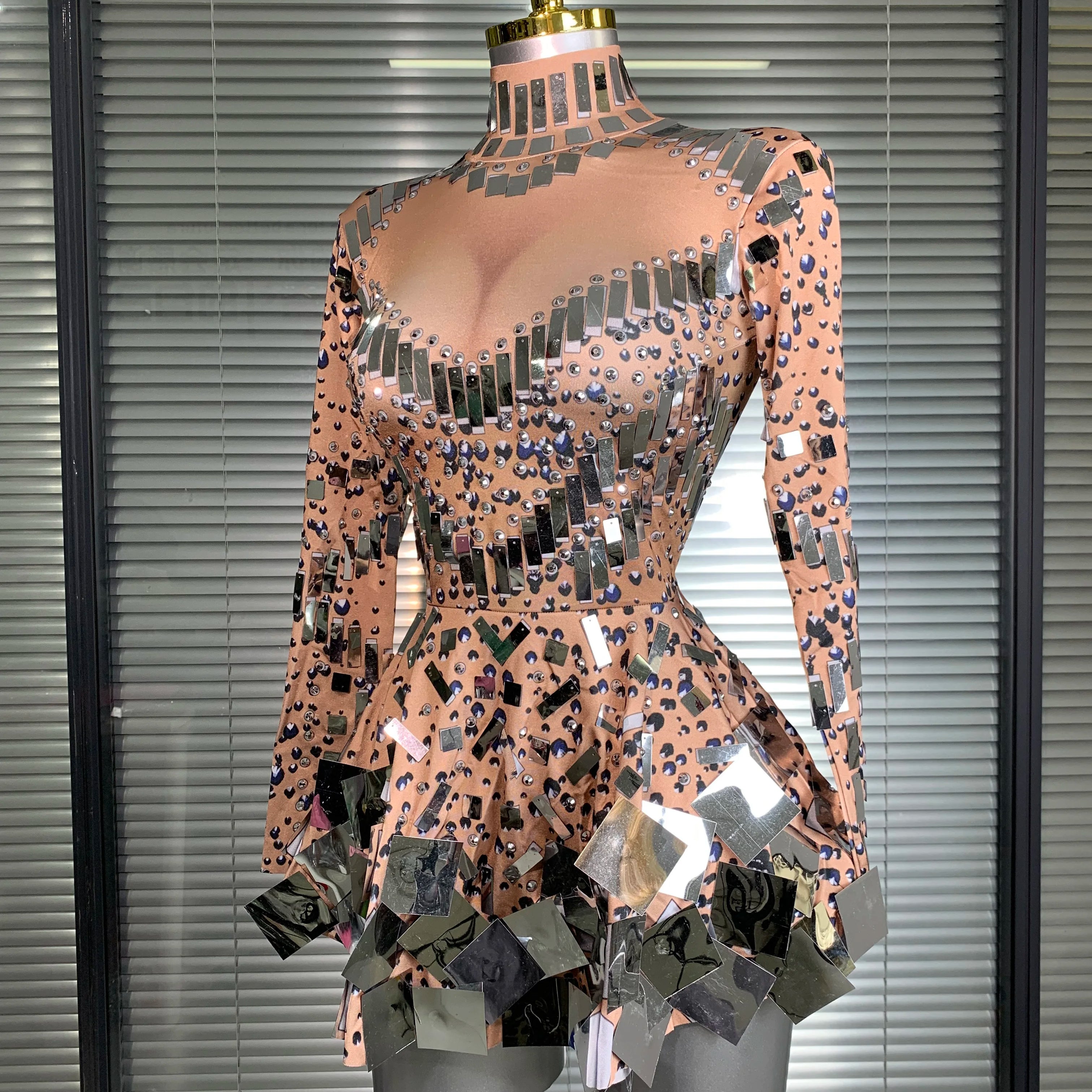 New Celebrity Women Sexy Stretched Skin Mini Night Club Sparkly Sequins Performance Costume Stage Dancer Party Dress