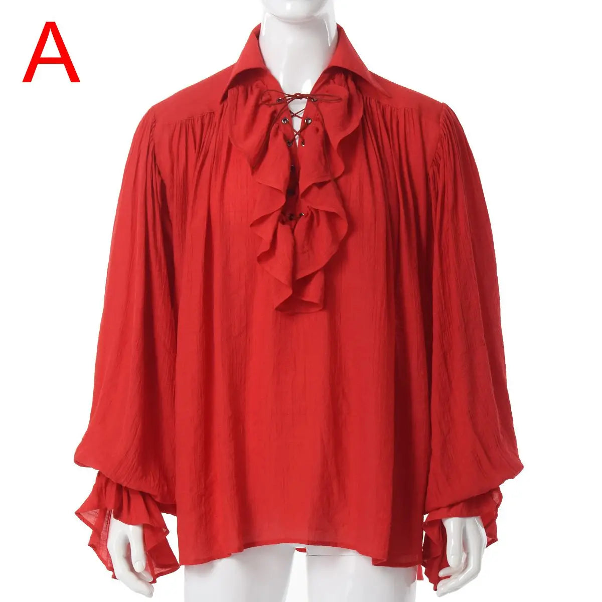 Men Pirate Shirt Vampire Prince Poet Shirts Medieval Buccaneer Frills Lace Up Renaissance Vintage Gothic Viking Blouse Tops Red A
