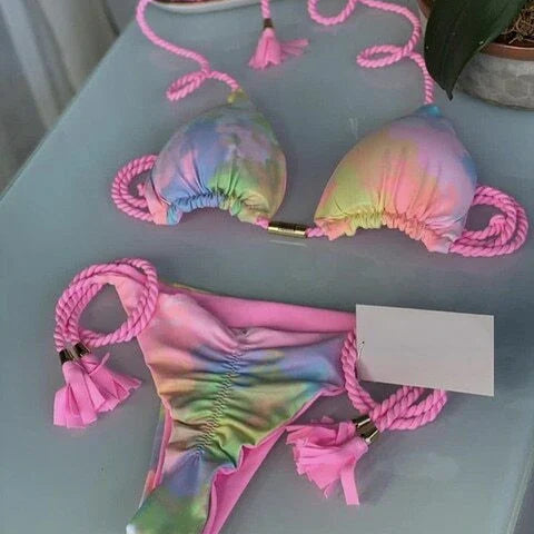 Sexy Swimsuit Women Triangle Bikinis Set Thong Bandage Swimsuits Solid Color Bath Suit Two Piece String Swimear Beach Wear
