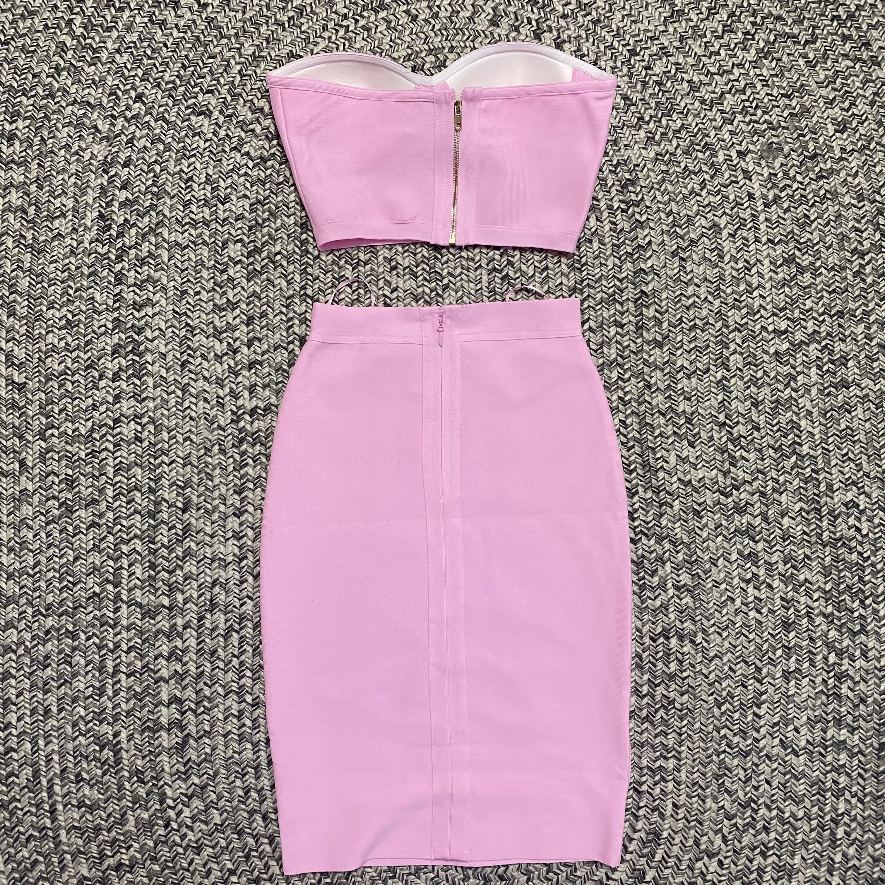 Top Quality Purple Celebrity Two Pieces Set Strapless Knee Length Rayon Bandage Dress Cocktail Party Dress Vestidos