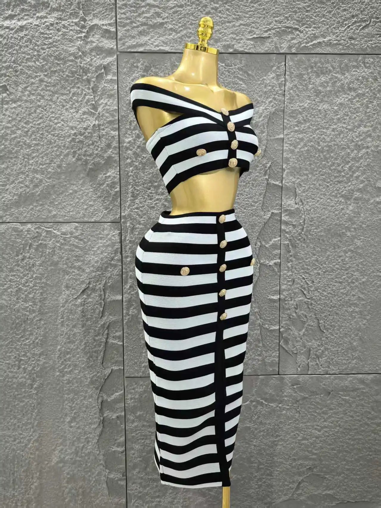 High Quality Women Sexy Slash Neck Off the Shoulder 2 Pieces Bodycon Long Bandage Dress Nightclub Party Bar Fashion Outfit