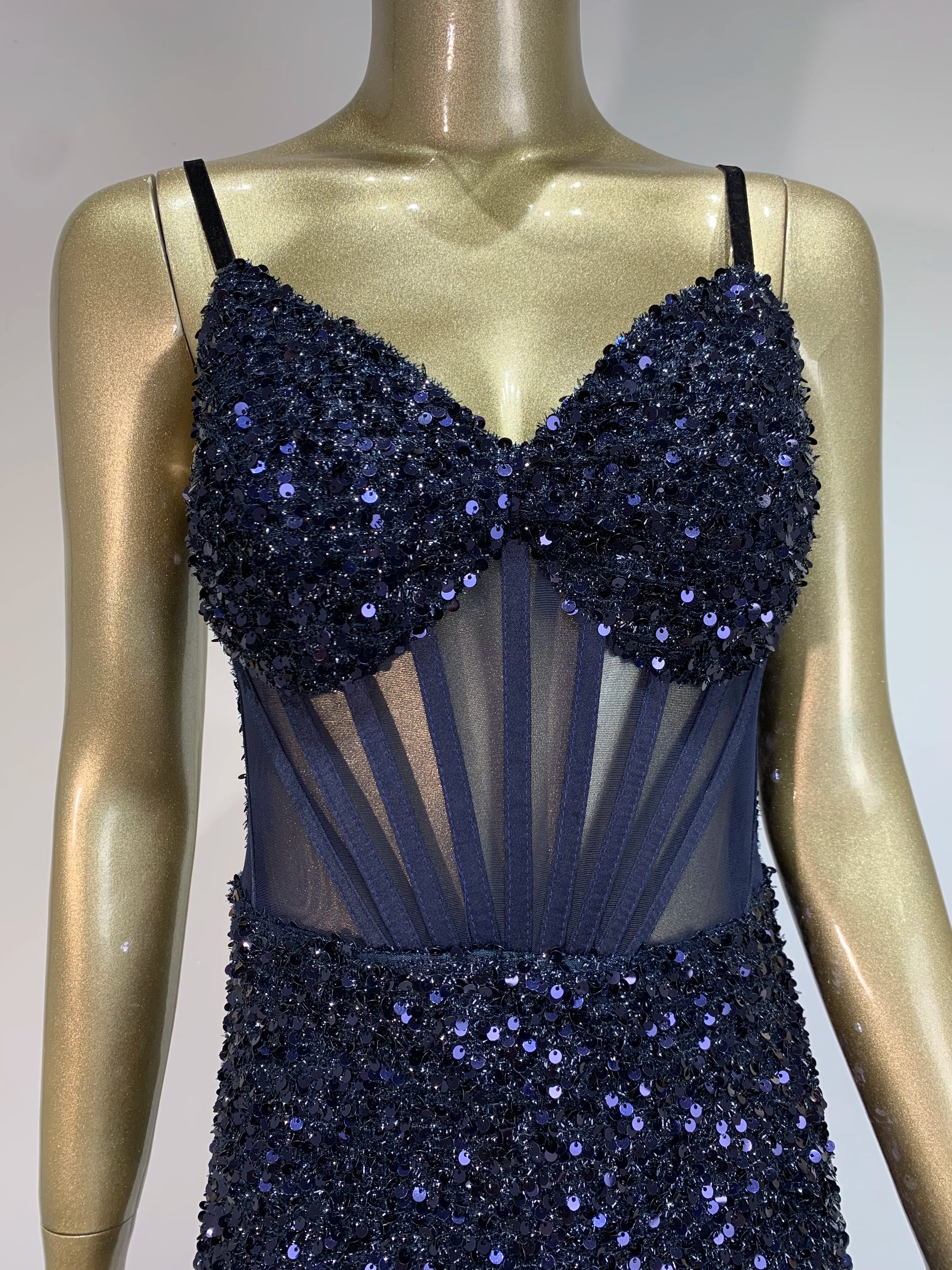 Women Summer Sexy V Neck Mesh Sequins Blue Feather Maxi Long Dress 2024 Elegant Party Evening Stage Performance Dress Vestido