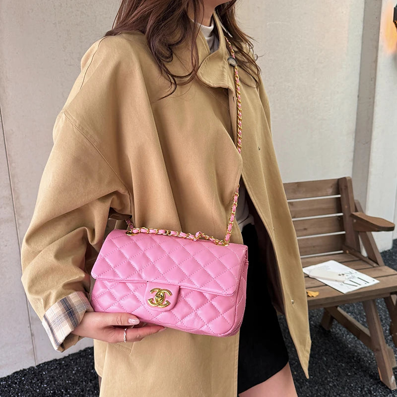 Luxury design chain strap crossbody bag, handheld small square bag, fashionable zipper wallet, women's shoulder bag