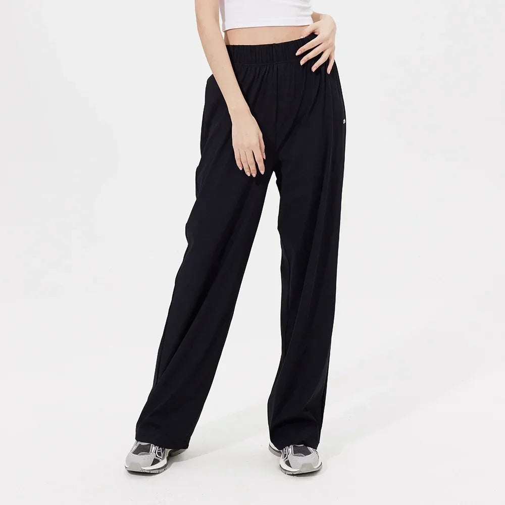 OhSunny Women Sweatpants High Waist Sport Running Gym Outdoor Anti-UV Stretch Loose Ladies Girls Drawstring Sunscreen Long Pants Black