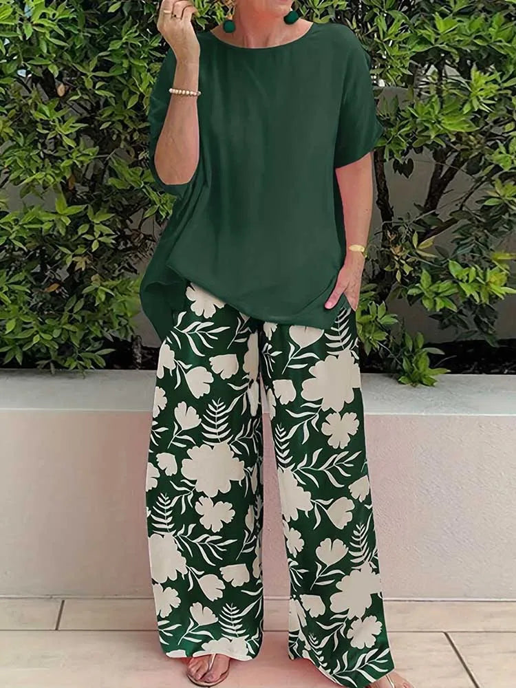 Two Piece Pants Set for Woman Summer Clothing Female Streetwear Casual Loose Tshirt and Print Trouser Plus Size Suit Set