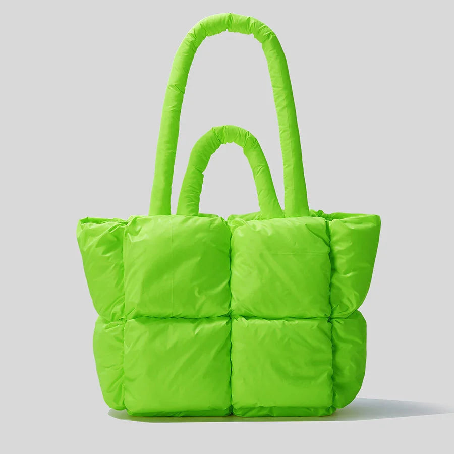 Fashion Large Tote Padded Handbags Designer Quilted Women Shoulder Bags Luxury Nylon Down Cotton Crossbody Bag Winter Purse Flu Green