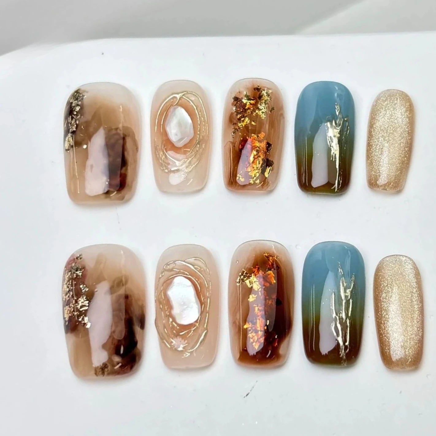 10Pcs Hand-drawn Smudging Black Press on Nails Set for Spice Girls Glitter Glossy Short Ballet Detachable Cool Finished Manicure