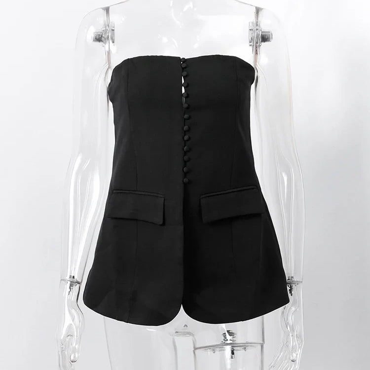 Women Strapless Split Tube Tops Sexy Corset Slim Backless Sleeveless Off Shoulder Single Breasted Vest Female Lady Top