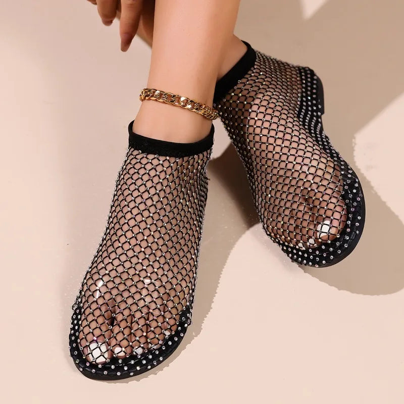 Women's Mesh Boots Fashion Hollow Out Full Sandals Full Rhinestone Sports Casual Women Shoes Comfortable Elegant Ethnic Style