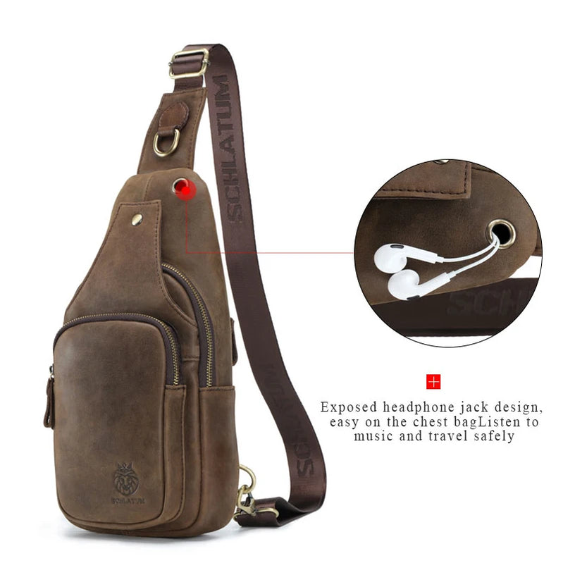 Chest Bag Leather Casual Triangle Crossbody Design Travel Shoulder Backpack Men Leather Multifunctional Bag