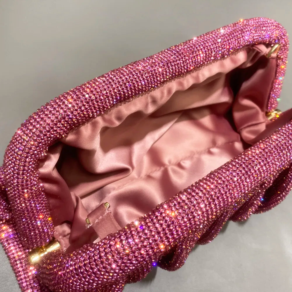 Shiny handle Rhinestones Handmade Evening Clutch Bags New Folds Purses And Handbags Luxury Designer Wedding Party
