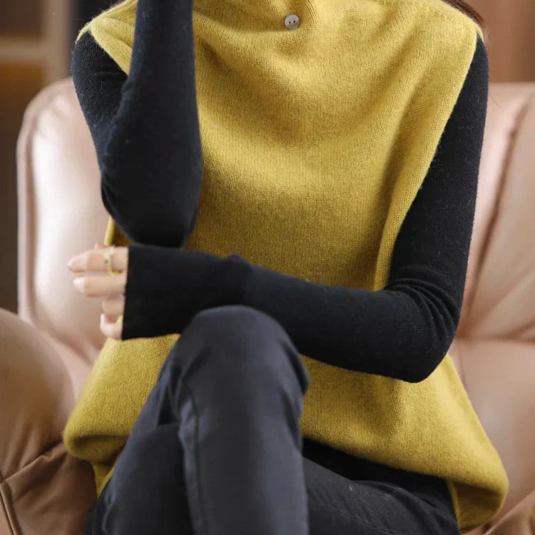 2023 100% Pure Wool Turtleneck Waistcoat Women's Knitted Vest New Autumn And Winter Sleeveless Top Sweater JQ137