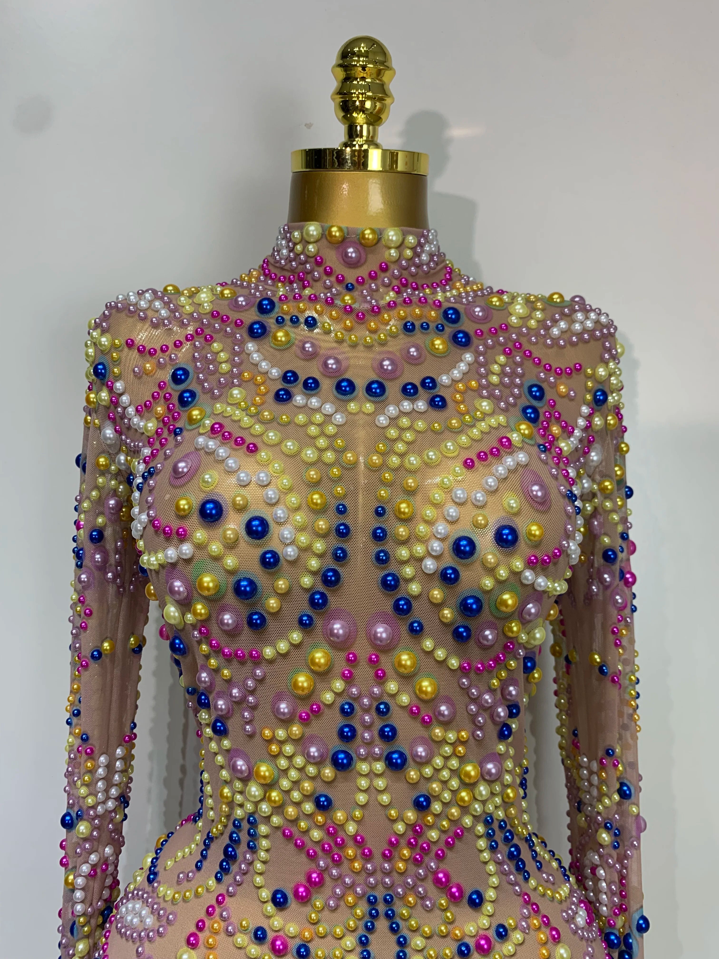 Women Sexy Transparent Mesh Stage Performance Costume Dancer Singer Nightclub Elagant Evening Party Luxury Birthday Dress