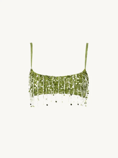 Y2K Tassel Sequin Mini Skirt Sets Women Crop Backless Sling Vest Short Hip Package A-line Skirts 2025 Summer Party Club Outfits