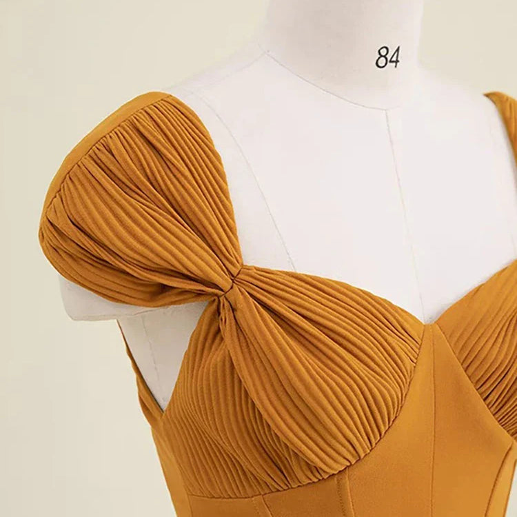 DEAT Women's Dress Bowkont Square Collar Pleated Sleeveless Waist Backless Casual Dresses Spring New Fashion 13DB3266