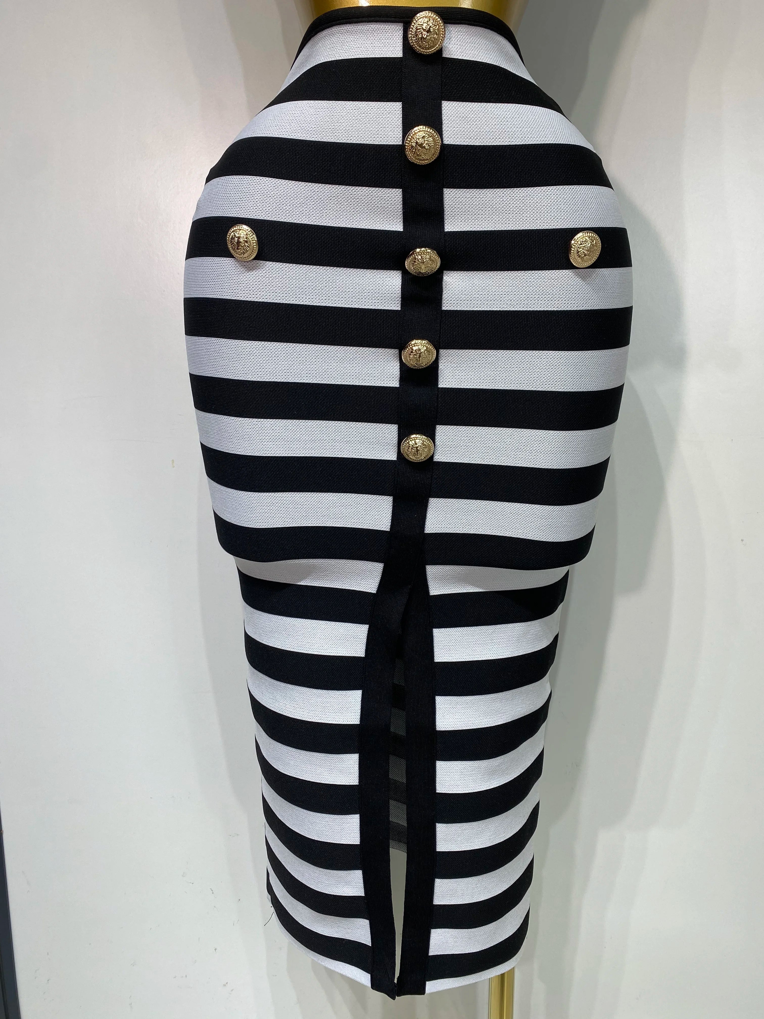 Women Sexy Off Shoulder Striped Button Two Piece Mini Bandage Set 2025 Celebrity Designer Evening Party Luxury Birthday Outfit