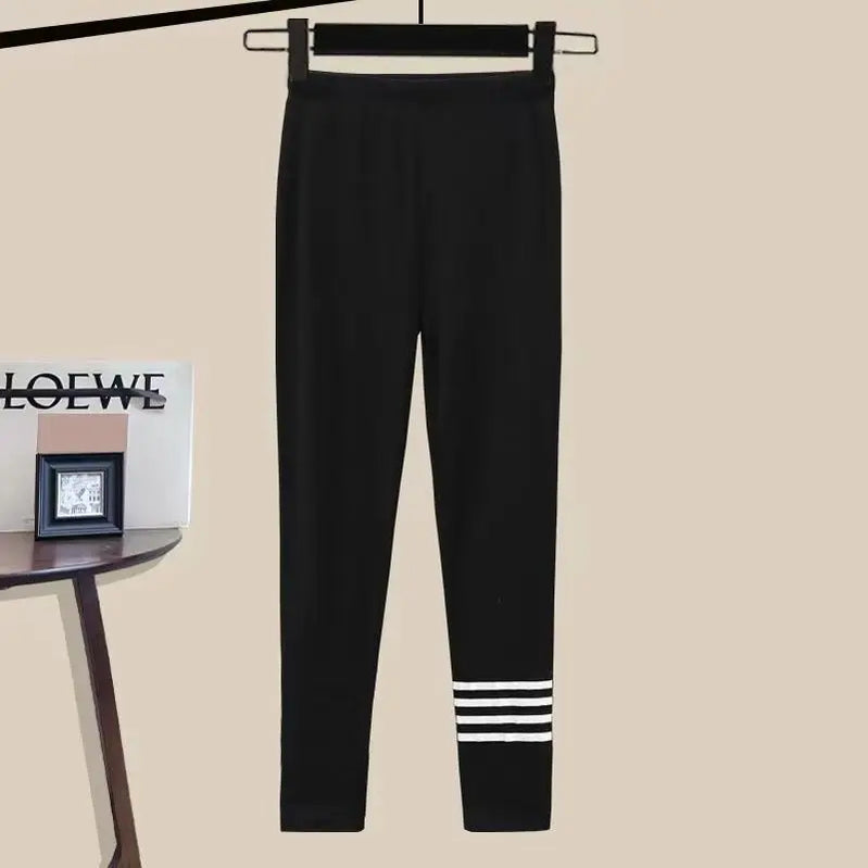 Women's Autumn Winter New Loose Knitted Hoodie Shark Pants Two Piece Korean Elegant Pullover Matching Set Female Clothing Suit Only Pants