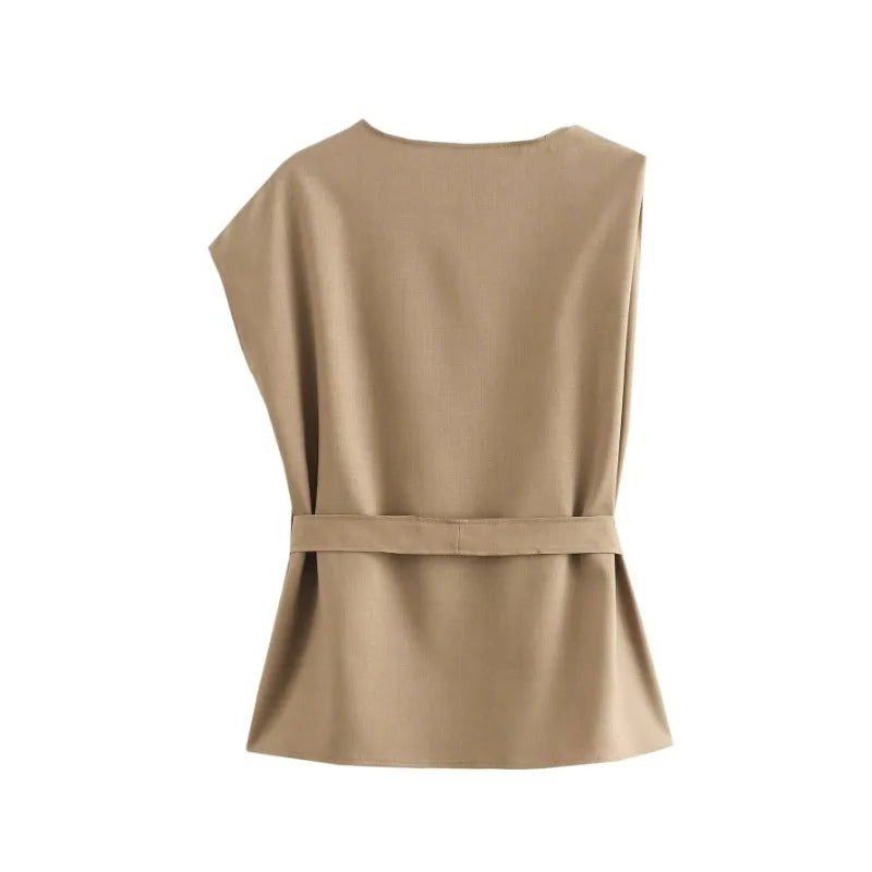 TRAF ZR Set of Two Pieces for Modern Women Khaki Sets for Women 2 Pieces Elegant Minimalist Korean Style Set Cozy Sets