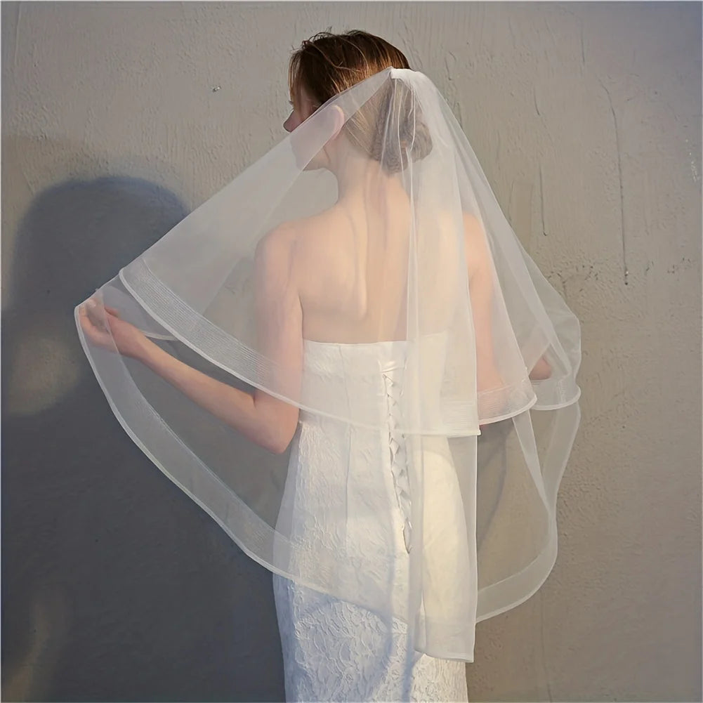 Elegant Short Bridal Wedding Veils Two Layer 75cm 2T with Metal Combe White for Party 2021 New Arrival 75cm