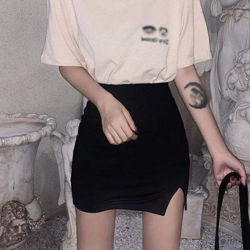 Women Summer Mini High Waist Skirt Sexy Slim Solid Color Female Split Skirt Fashion Pencil Skirt Club