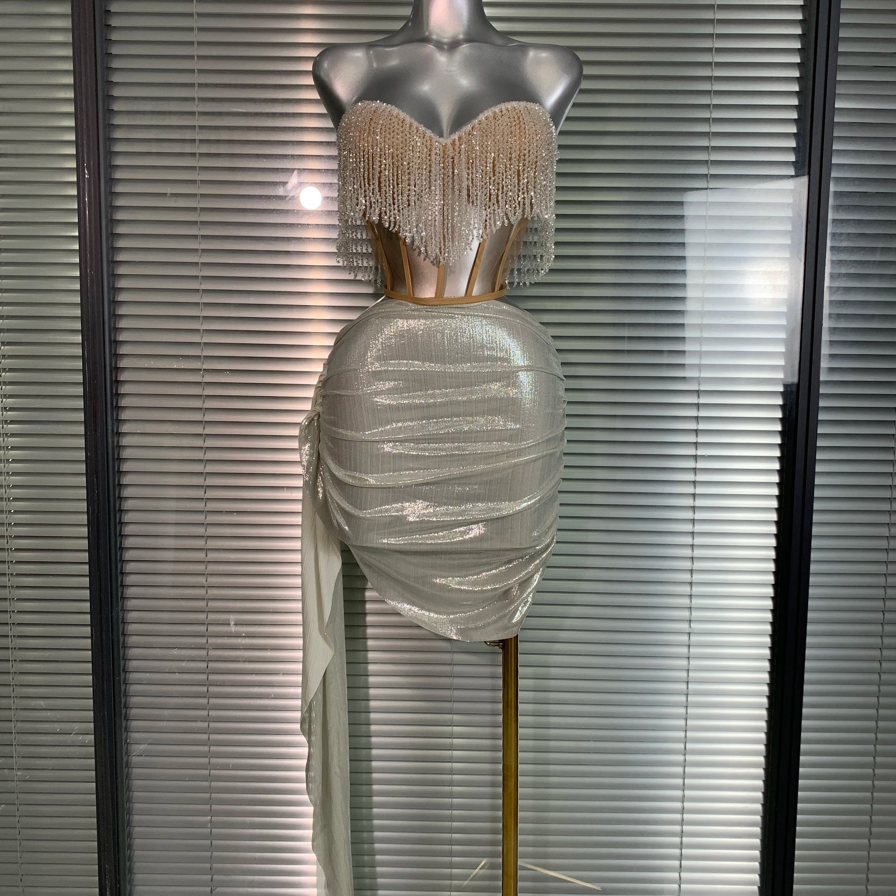 New Women Sexy Tassel Two Pieces Set Sparkly Night Club Skirt Suits Singer Dancer Stage Performance Costume