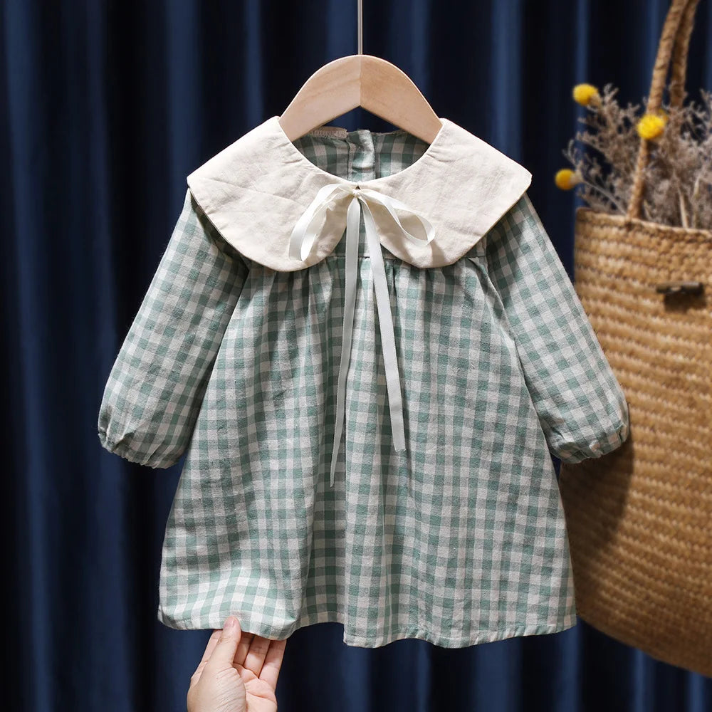Baby Girls Floral Princess Dress Spring Autumn Korean Style Long Sleeve Big Turn Down Collar Kids Girl Dresses Summer 2024 New