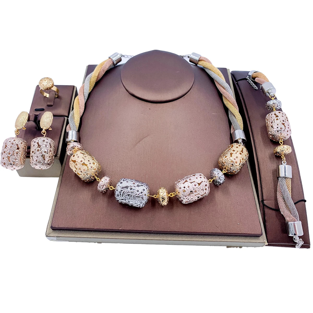 Dubai Gold Plated Jewellery for Women Luxury Indian Wedding Jewelry Sets Nigerian Bridal Costume Party 24k Necklace Earring LFH-19 Resizable 45cm