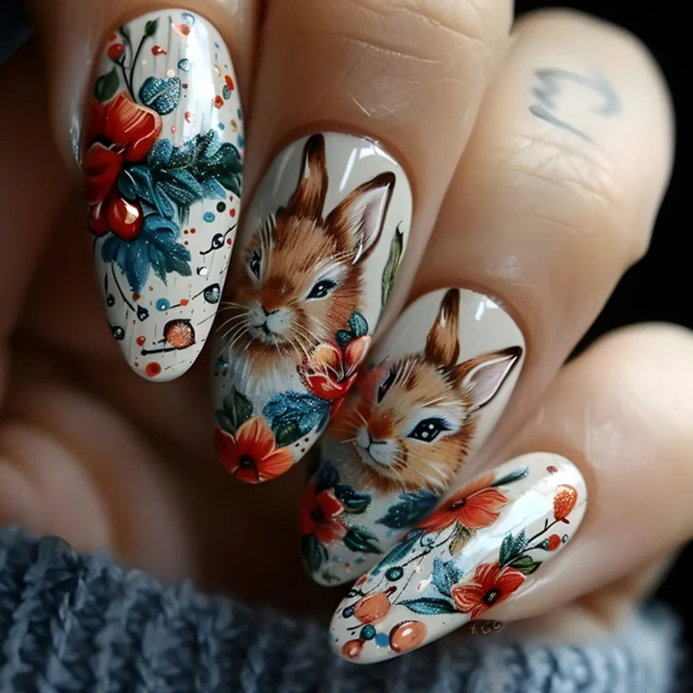 24pcs/set short Medium Long fake nails for women almond square ballet tips cute animals starry eyes Y2K press on false nails