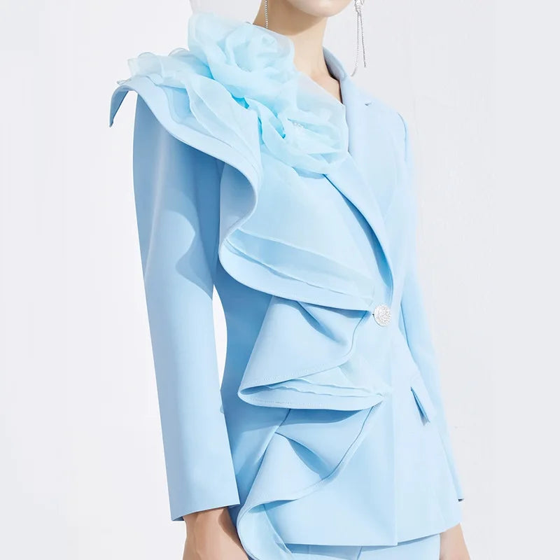 TWOTWINSTYLE Solid Slimming Spliced AppliqueTwo Piece Set for Women Lapel Long Sleeves Patchwork Fold Top Pants Sets Female New