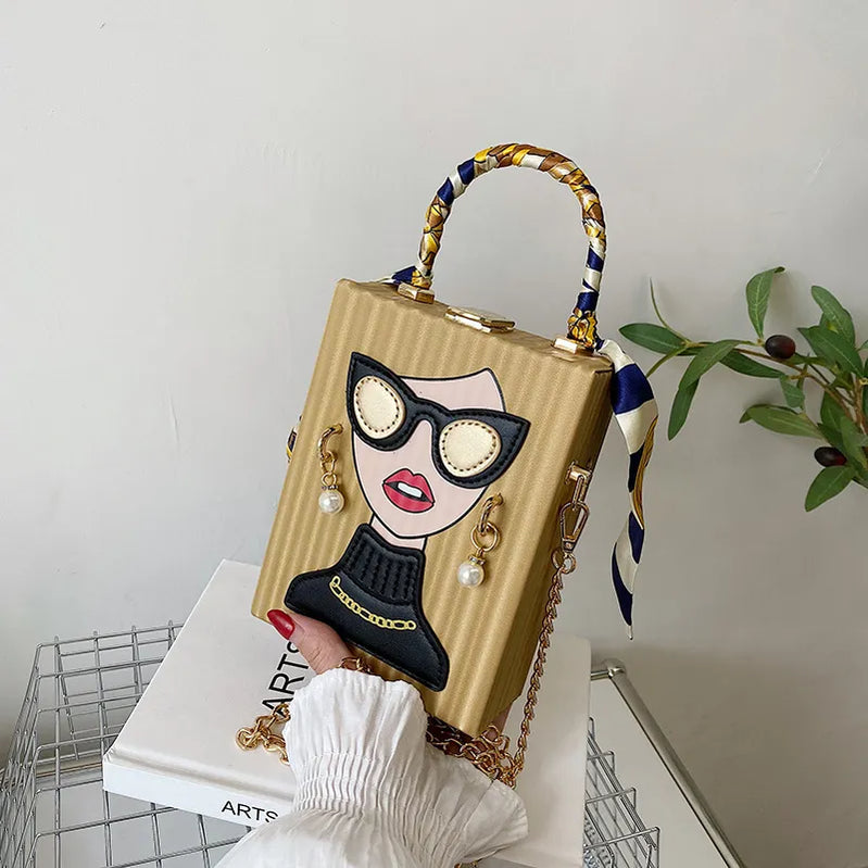 Evening Bags for Women Fashionable Leather Shoulder Bag Woman Hard Hip Hop Party Luxury Designer Handbag Yellow Mini(Max Length<20cm)
