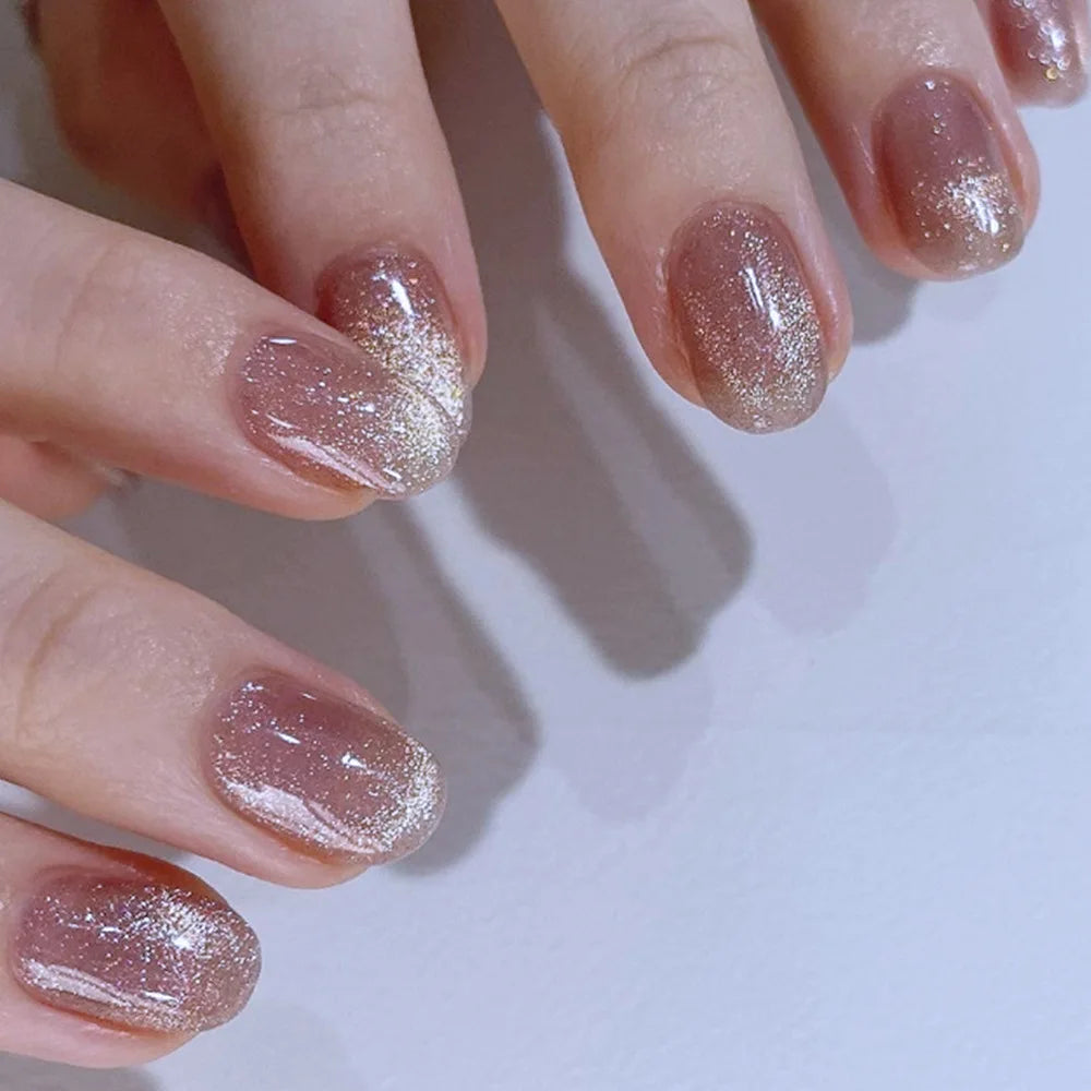 24Pcs Short Round Head Press on False Nails with White Sumdge Design Fake Nail for Woman Reusable Finished Full Cover Nails Tips