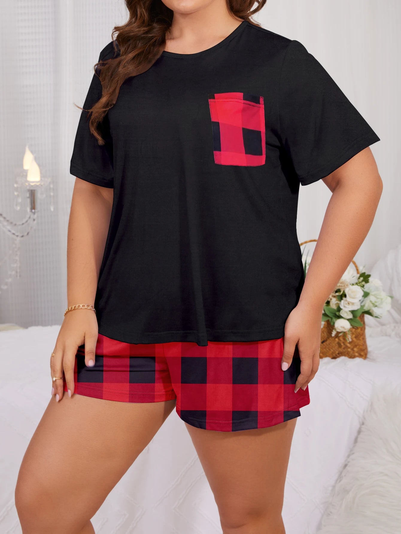 Plus size pajama set Plus size short sleeved shorts Plus size home clothing Plus size milk silk set New 2024