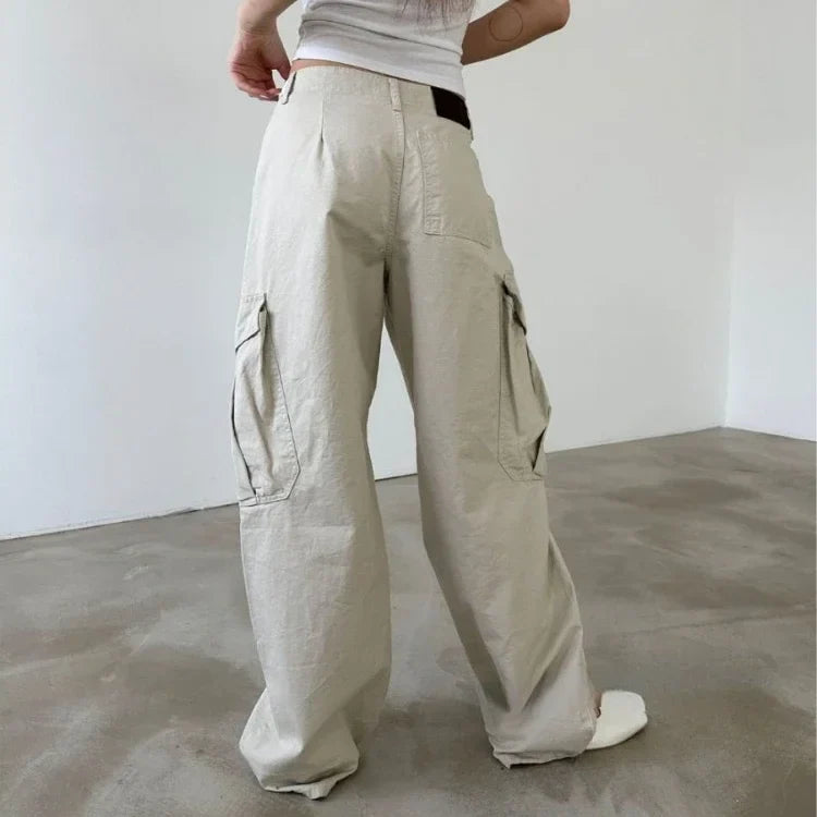 Multiple Pockets Straight Trousers Women Summer Loose Thin Cargo Pants Y2k Grunge High Waist Casual Wide Leg