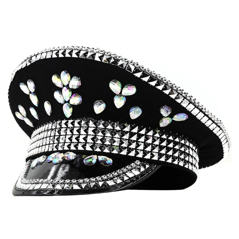 Rhinestones Bridal Hat for Wedding Glittering Fedora Sequin Hat Novelty-Party Hat Holiday Captain Hat for Bridal Shower 56 58cm 2