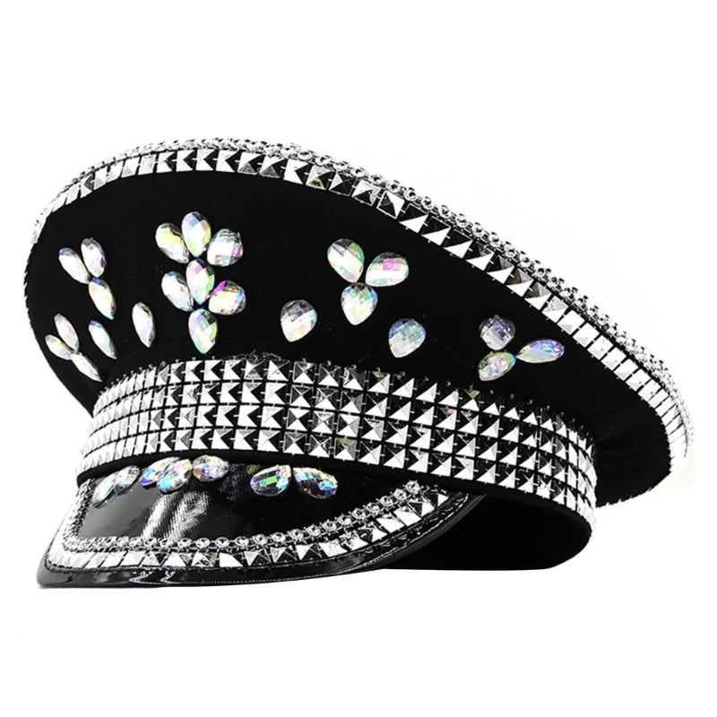 Rhinestones Bridal Hat for Wedding Glittering Fedora Sequin Hat Novelty-Party Hat Holiday Captain Hat for Bridal Shower 56 58cm 2