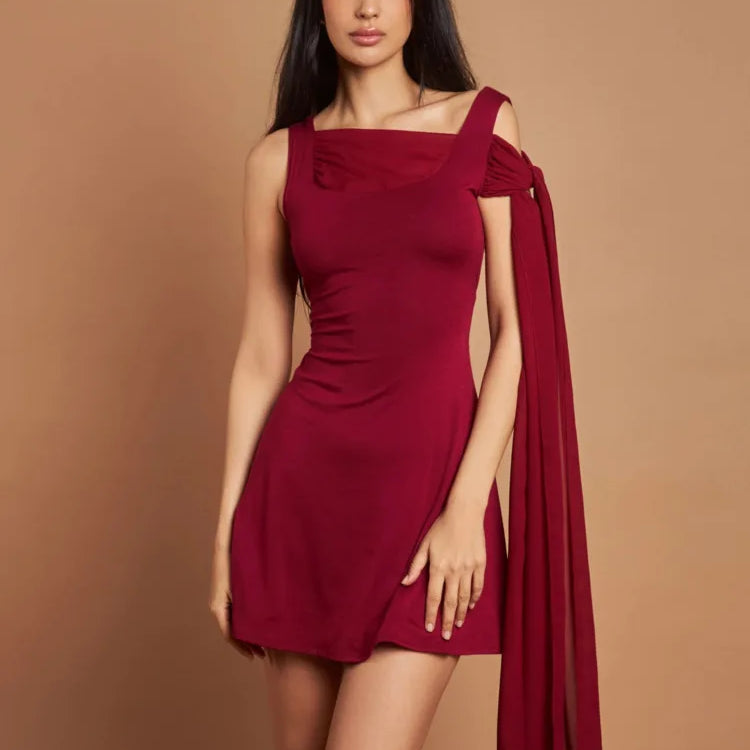 Sexy Sleeveless Elegant Bodycon Ribbon Slim Fit Mini Dress For Women High Waist Robe Off-shoulder Sexy Club Party Dress